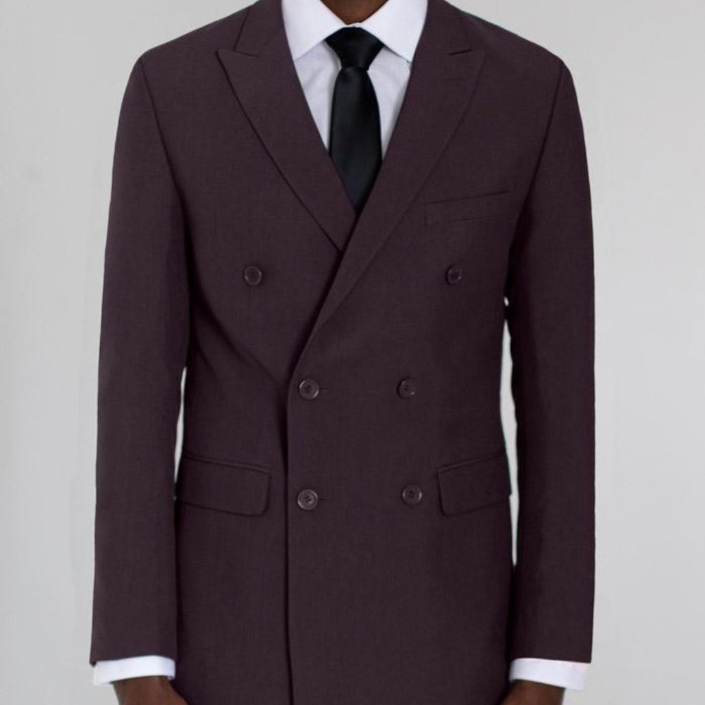 Burgundy Double Breasted Slim Suit Jacket